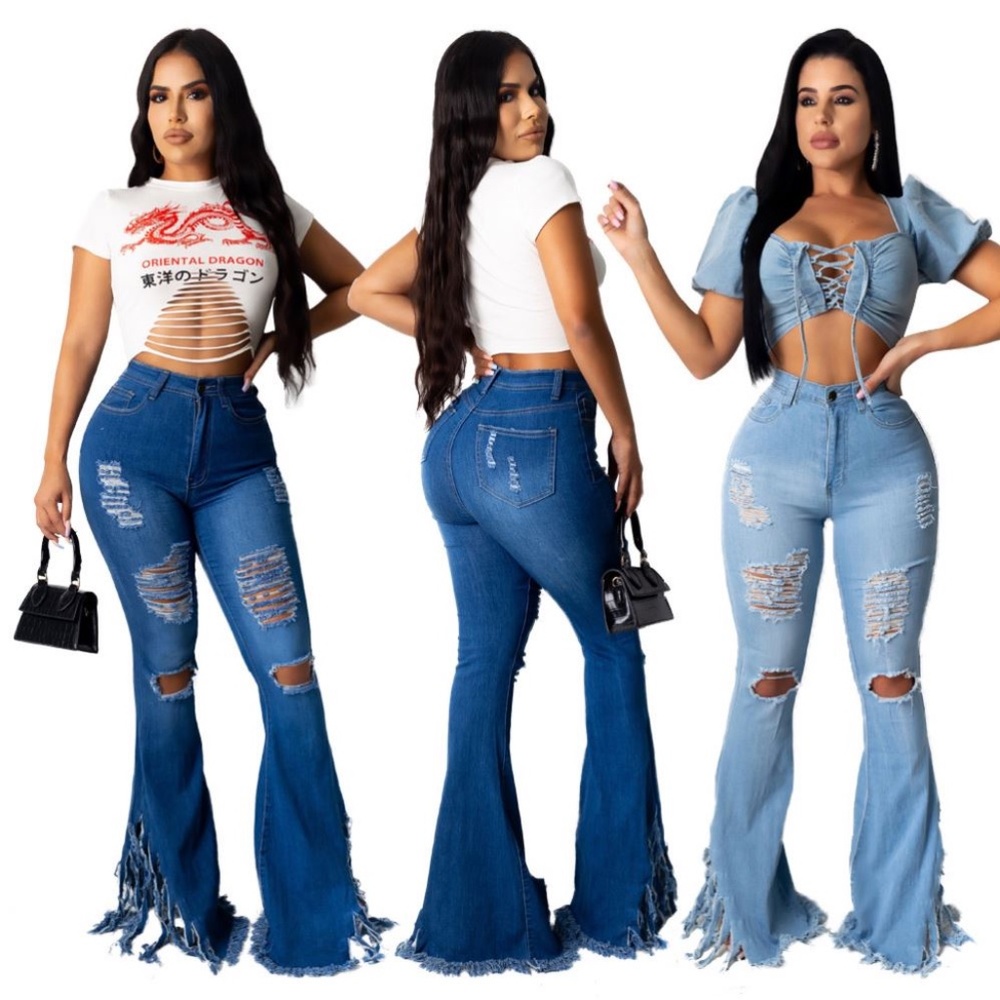 ❤️ NWT Flare Fringe Shredded Light Wash - Picture 3 of 9